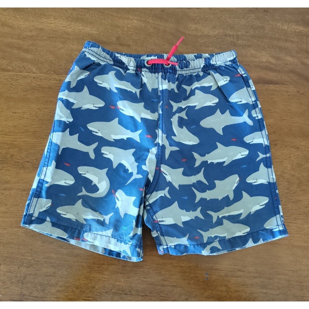 Mini Boden Boys Kids shark print swim shorts size 3/4 GUC